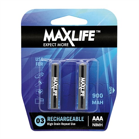 Maxlife 2 Pack AAA Rechargeable Batteries