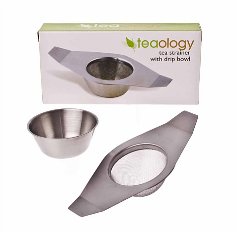 Teaology Stainless Steel Tea Strainer With Drip Bowl