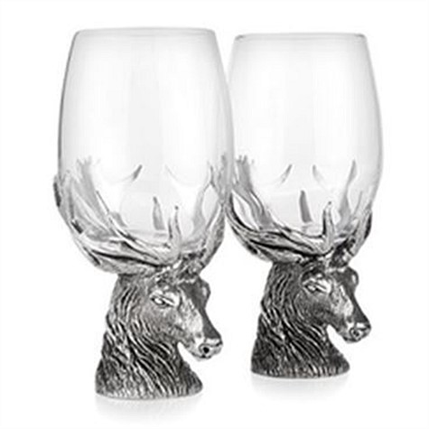 A E Williams Pewter Stag Wine Glass Pair