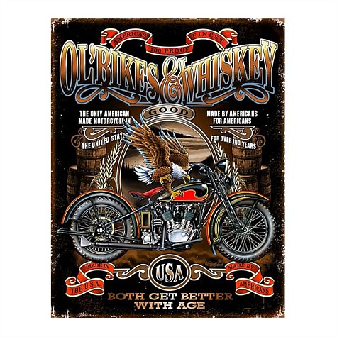 Ol'Bikes & Whiskey Tin Sign